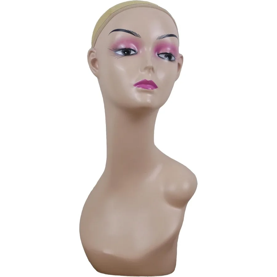 

Stylish Realistic Mannequin Head Display Stands for Wigs Hats Makeup Hairdressing Cosmetology Training Left Shoulder Beige with
