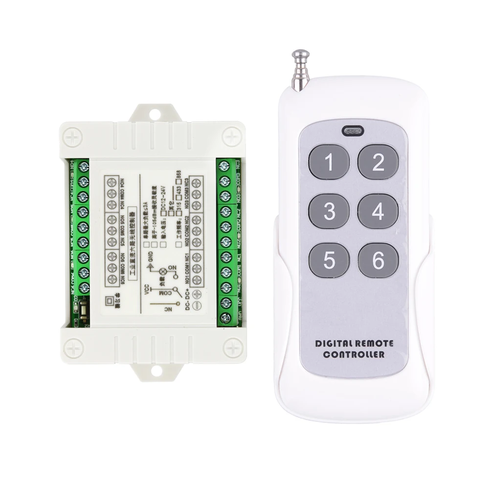 433 MHz DC 12V 24V 6 Channels RF Wireless Remote Control Switch System Receiver Transmitter 10A Relay Controller