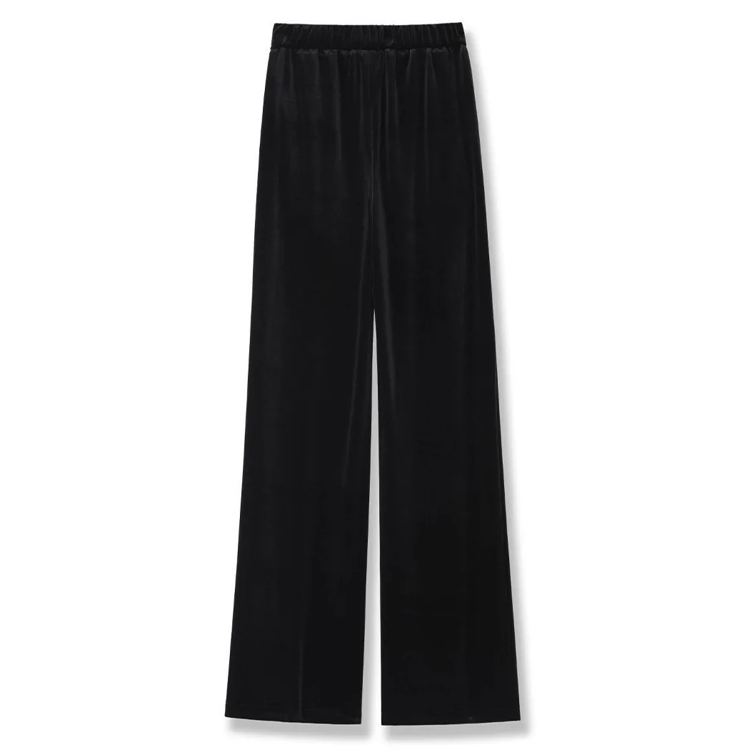 กางเกงขายาวเอวสูงทรงขากว้างสำหรับผู้หญิง ทรงเข้ารูป ผ้ากำมะหยี่สีทอง ทรงตรง สวมใส่สบาย แฟชั่นลำลอง สไตล์สตรีท