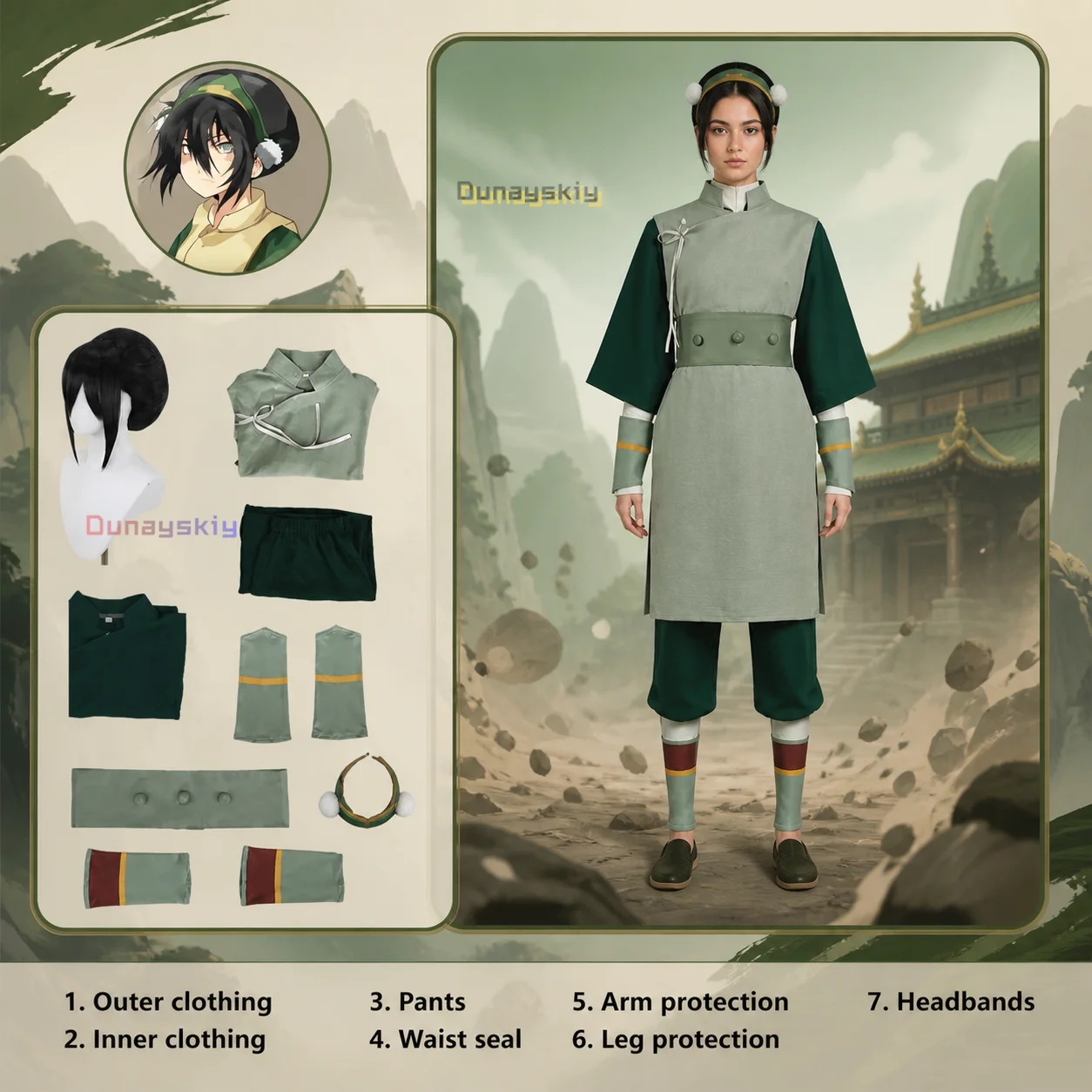 avatar-toph-beifong-cosplay-costume-pre-styled-wig-the-last-airbender-outfit-waistband-headband-props-for-halloween-role-playing