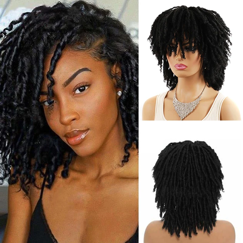 

Short Braided Wigs For Black Women Synthetic Dreadlock Wig Faux Locs Wig Goddess Locs Wig Brown Black Afro Curl Braids Hair Wig