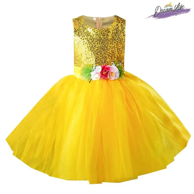 

Children's Performance Outfit Chorus Costume Kindergarten Dance Skirt Yellow Sequins Dance ow Tulle Skirt Stage Costume