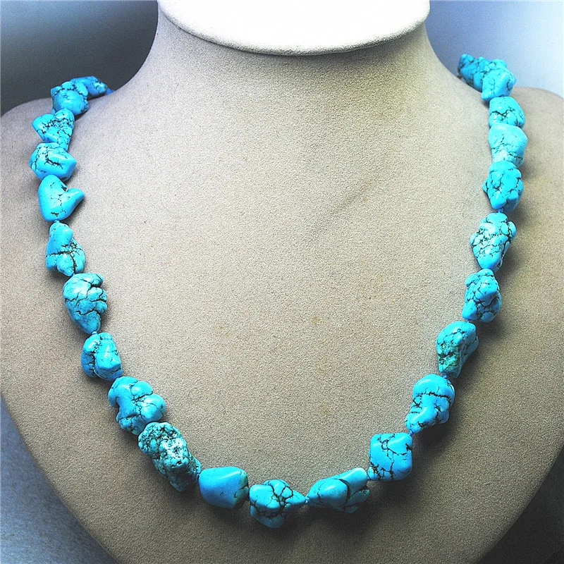 1PC Nature Blue Turquoise Necklace Knotted Each Beads 15-18MM 53CM Length For Fashion Party Wearing TOP FASHION MEN JEWELRY