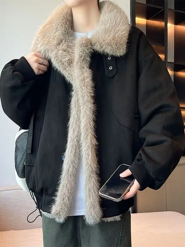 

Мужская зимняя куртка Thiened Fce на подкладке с бархатным воротником из кожи оленя, повседневная верхняя одежда стандартной длины