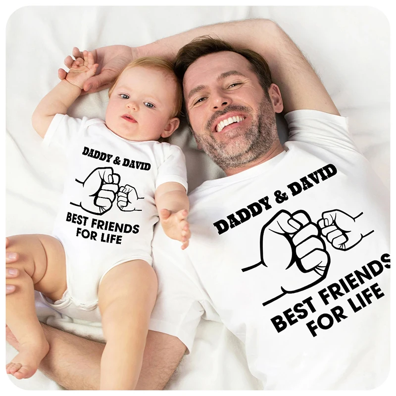 Personalized Daddy and Baby Tshirt Funny Custom Name Our First Father's Day Family Matching Shirts New Dad Gifts