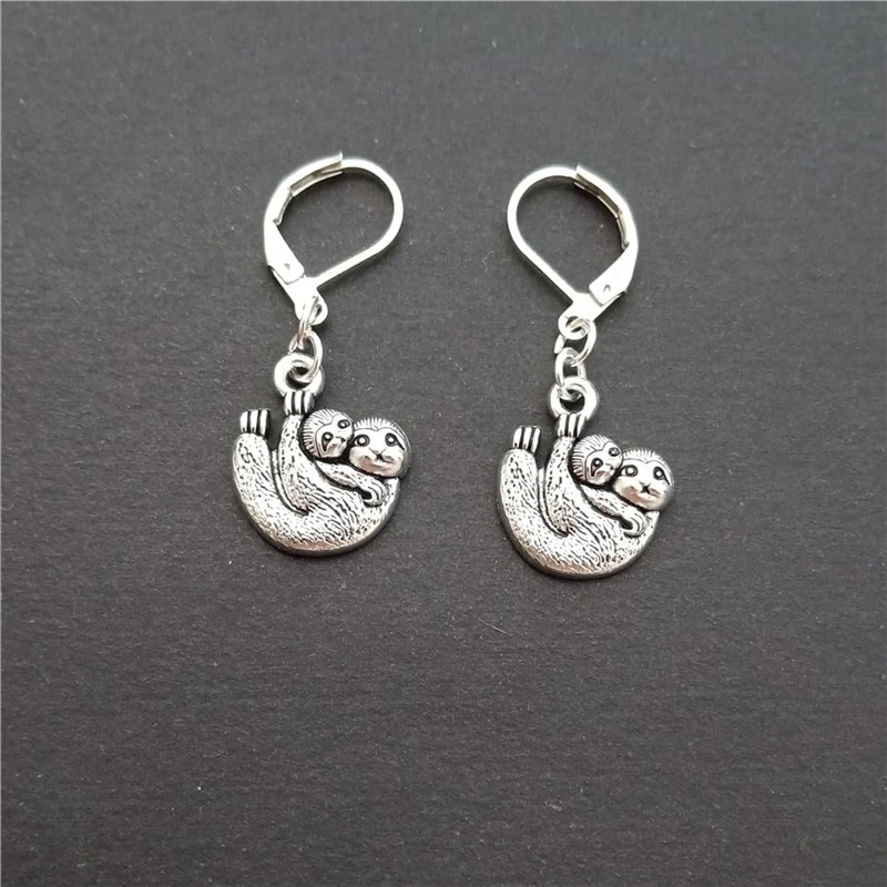Sloth Charm Leverback Earrings for Men Women, Vintage Style Decorative Pendant Dangle Earrings, Cute Accessories for Him or Her