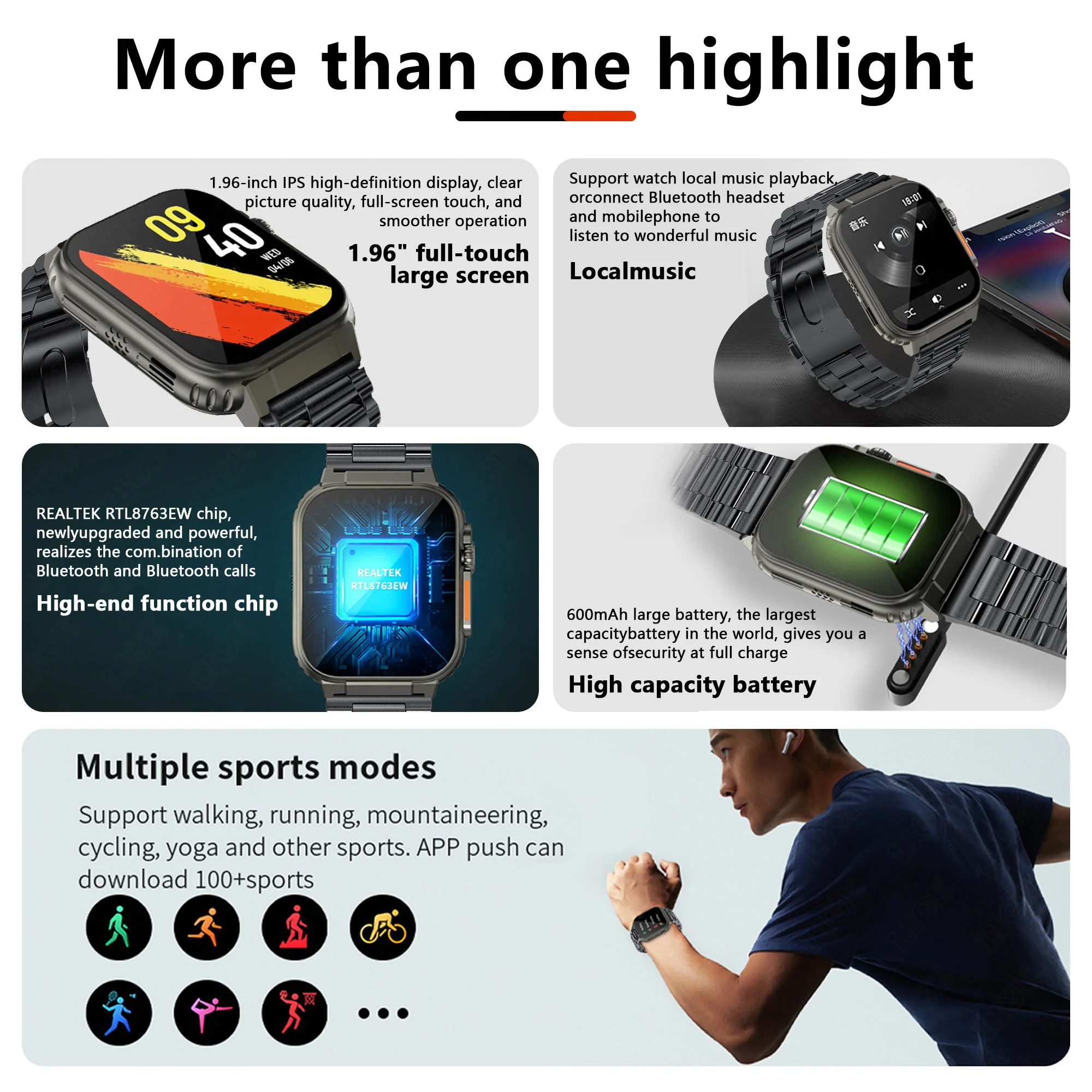 AMOLED HD Screen Bluetooth Call Women Smart Watch Men 600Mah Large Battery 100+ Sports Fitness Tracker Waterproof Smartwatch Man