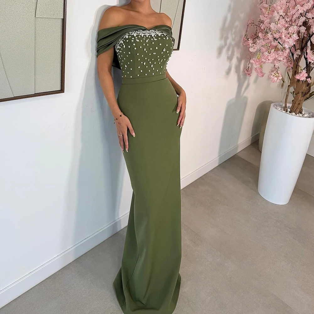 Robe de soirée droite personnalisée, longueur au sol, épaules dénudées, sans manches, robe de bal, dos nu en cristal, à la mode