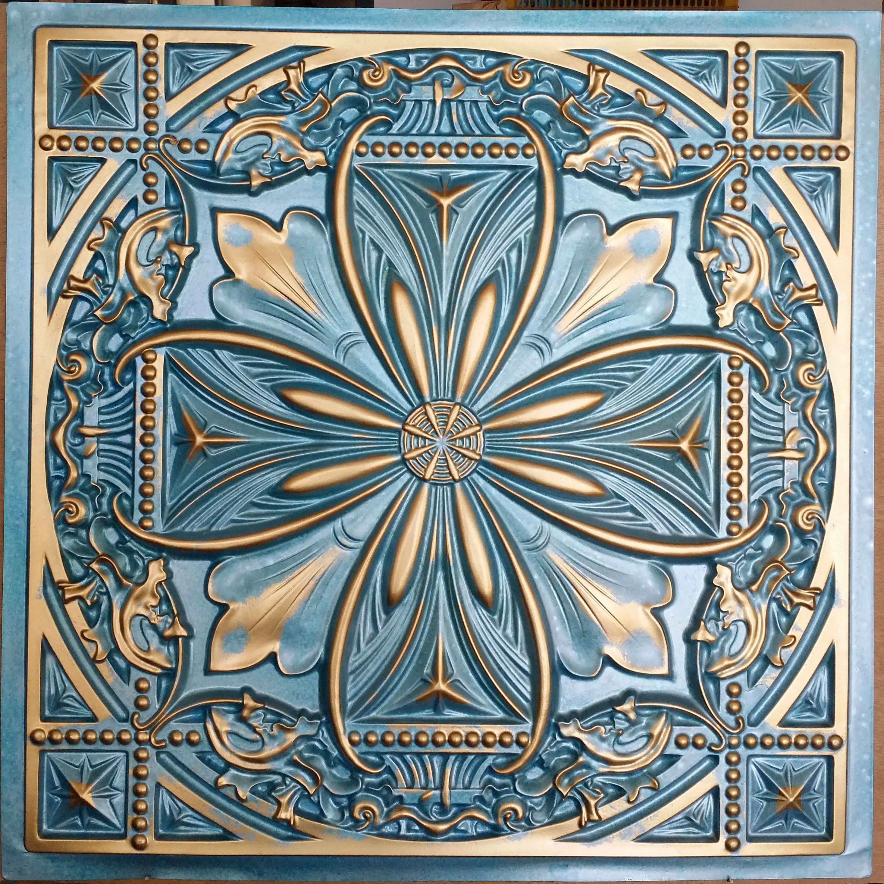 Chalk painted ceiling tiles, Embossed wall panels, for Public house PL10 cyan gold 10pcs/lot