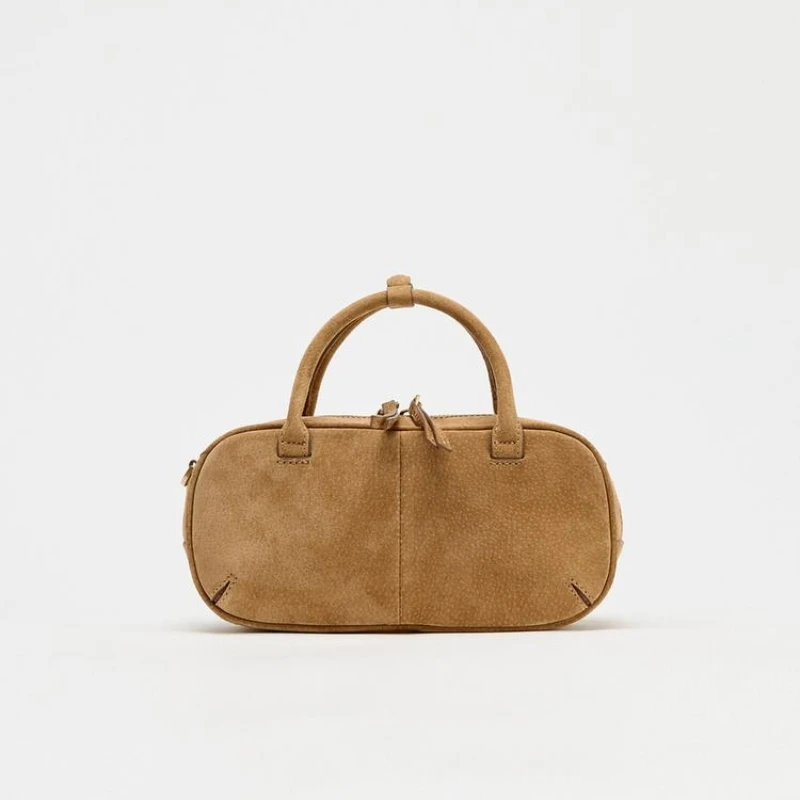 

MINI DOUBLE HANDLE SUEDE BAG, Luxury Design New in Handbags, Women's Casual Baguette Bag with Removable Crossbody Strap