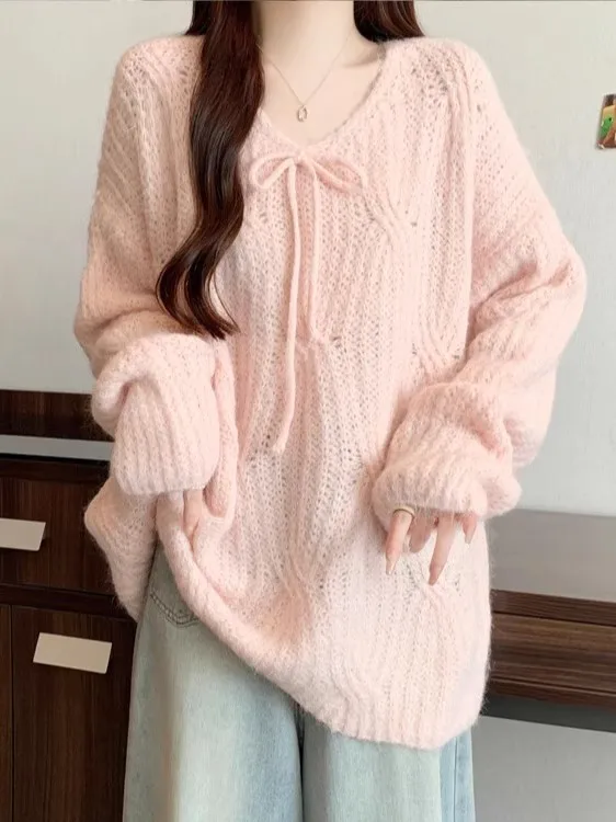 سترة نسائية ناعمة مريحة من V-Ne Knot طويلة Sve بطبقة أساسية بالإضافة إلى حجم التخسيس العصرية كل مباراة الخريف... #1