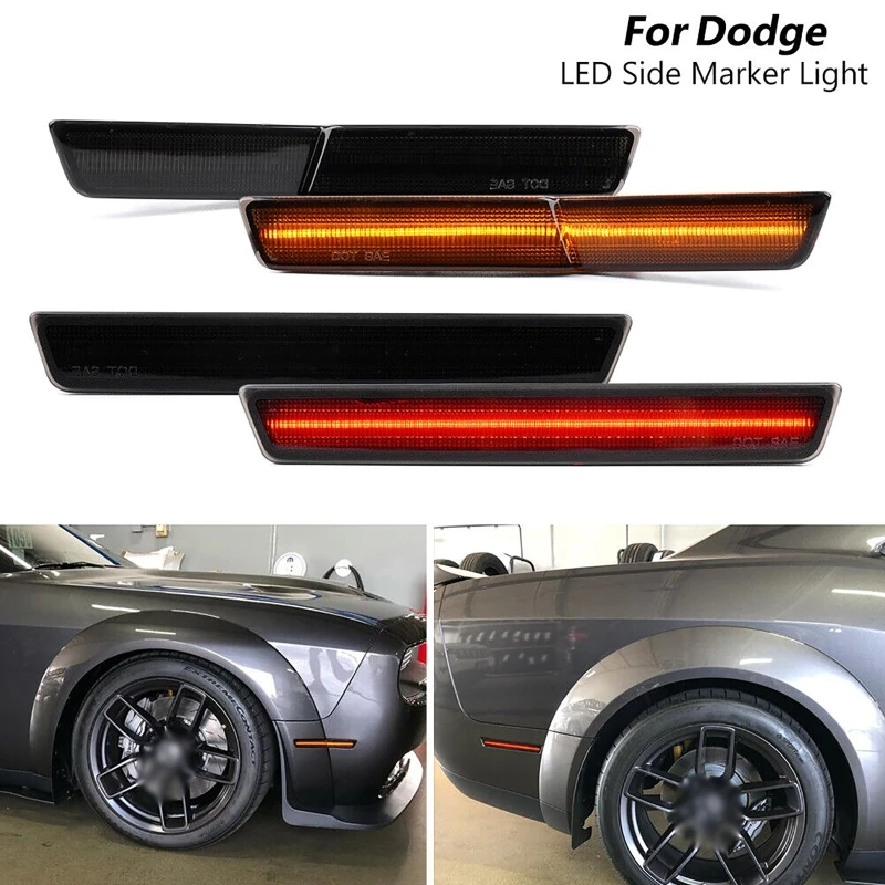 

4 Pcs/set LED Smoked Front&Rear Side Marker Lamp For 2018-2022 Dodge Challenger SRT Widebody Car Light