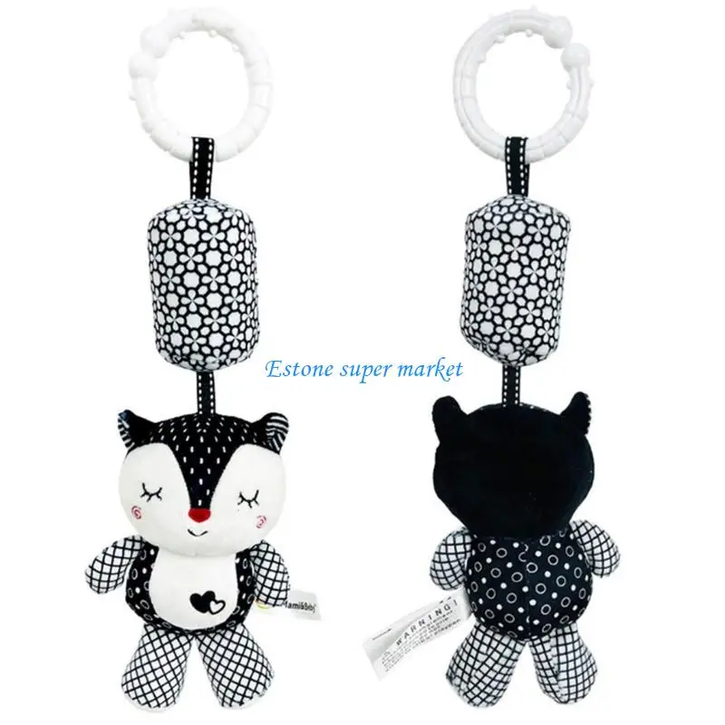 

090B Baby Early Education Toy Soft Black White Animal Plush Hanger Crib Mobile