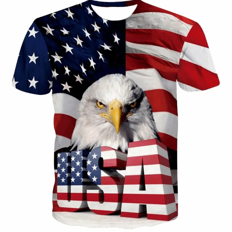 2026 New Design American Flag Children's T-Shirt with Stripes and Star Pattern T-Shirt for Male Eagle-shaped Summer Shirt