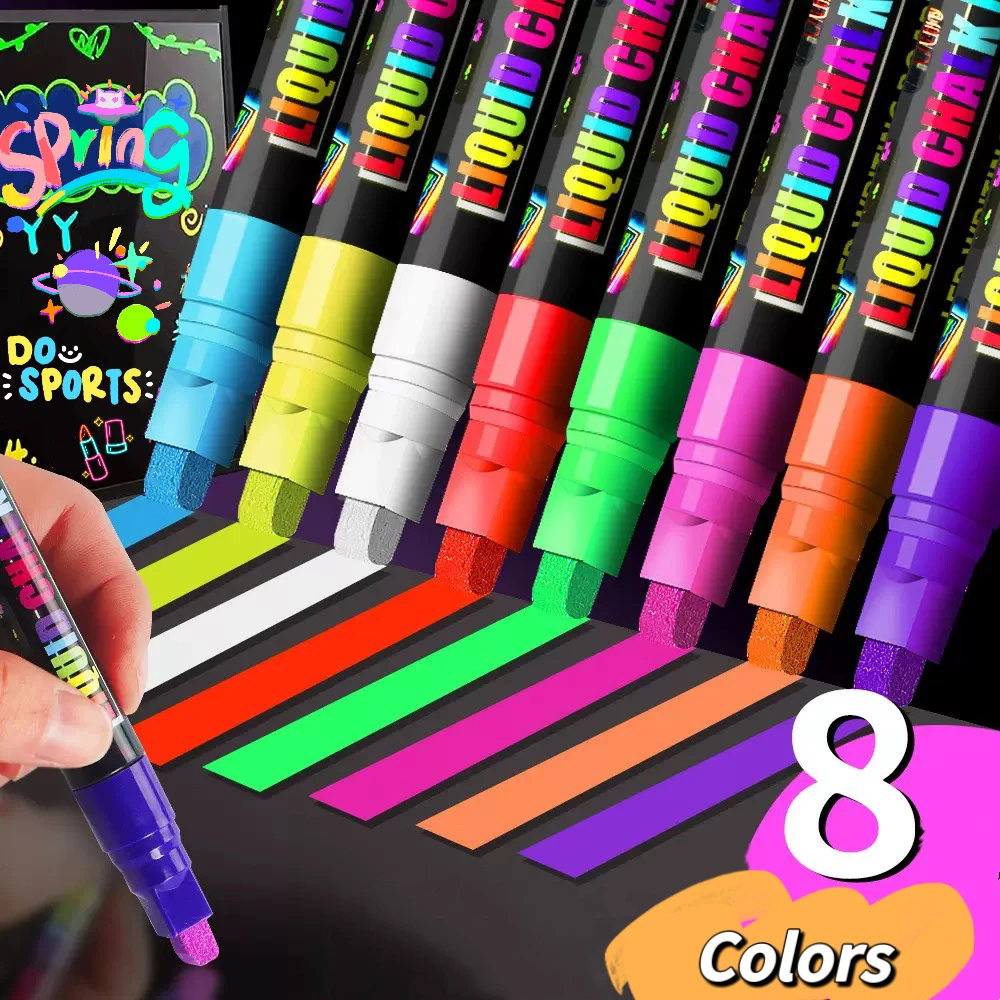 8er-Pack Leuchtende Flüssigkreidemarker, Abwischbare Fluoreszierende Stifte mit Keilspitze für LED-Schreibtafeln und Kreidetafeln