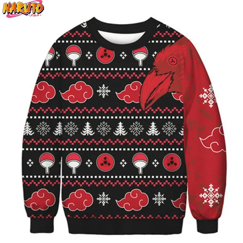 Naruto Christmas Red Sweater Gifts for Man Women Couple's Uchiha Itachi Sweatshirts Warmth Jumper Adults Round Neck Hoodies