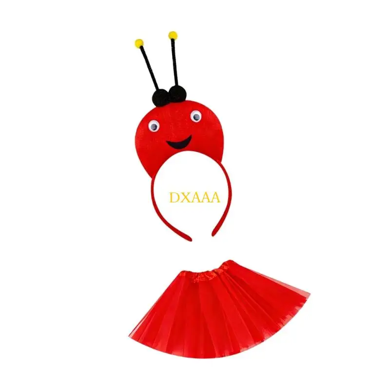 DXAA 2Pcs Ladybugs Bees Costume Accessories Antenna Headband Tutus Skirt Set Cosplay Halloween Costume for Adult Kids