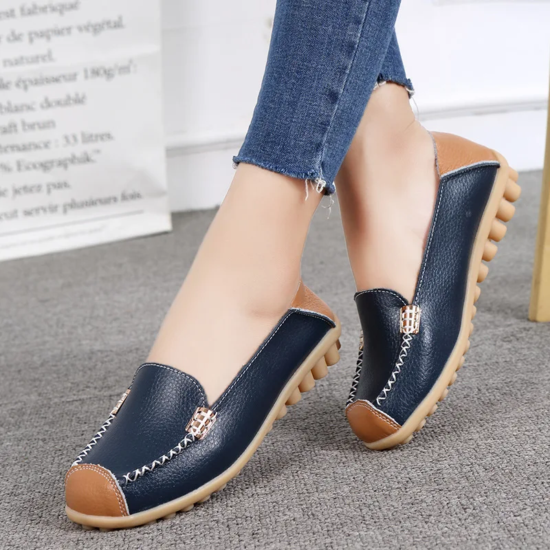 Genuine Leather Women Flats Shoes  Spring Autumn Female Moccasins Shoes Slip On Loafers Ballerina Shoe Ladies Ballet Bowtie Shoe