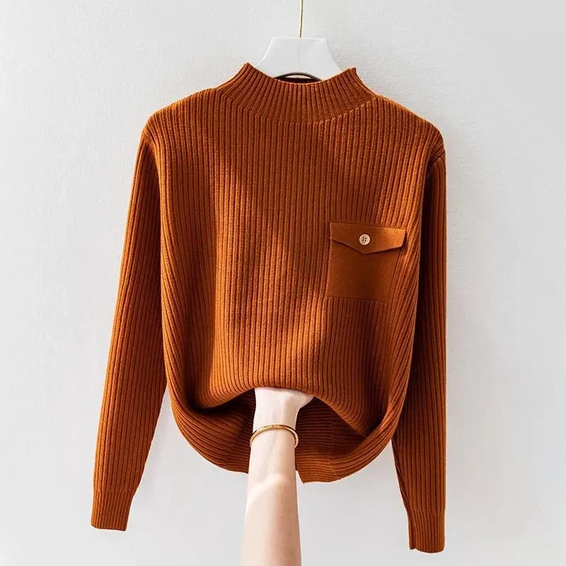 

Turtleneck Sweater Women Fashion 2024 New Stretch Tops Women Knitted Pullovers Long Sleeve Bottoming Knitted Sweater