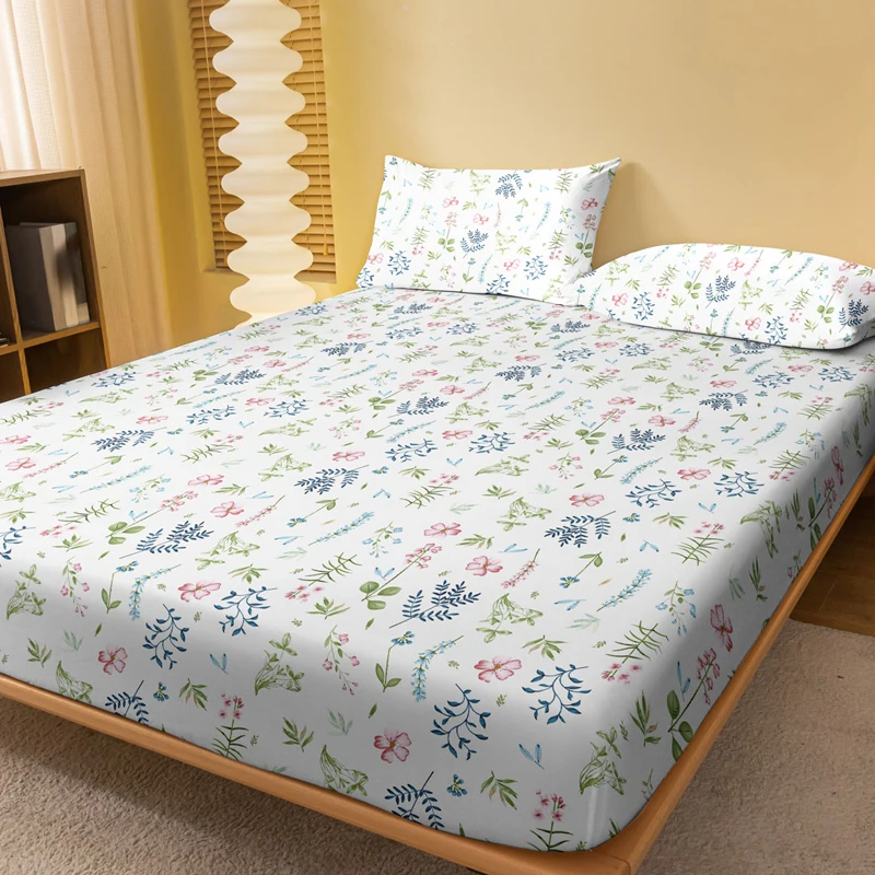 1 Sábana bajera mate con estampado de flores y plantas, funda de cama estampada para dormitorio, ropa de cama (excluyendo fundas de almohada)