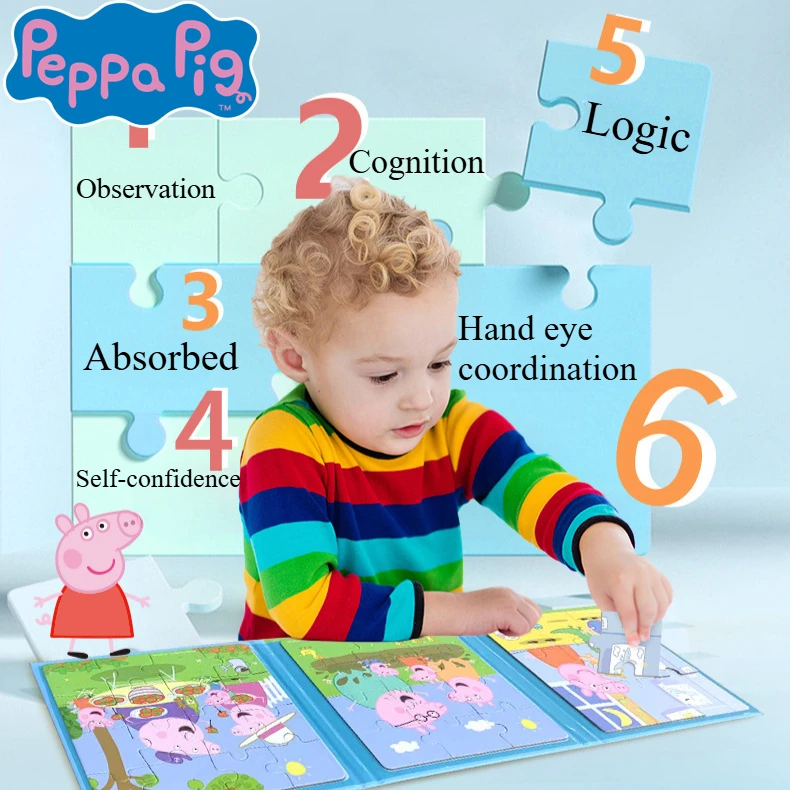 Kawaii Peppa Pig Puzzel Kinderen Leuke Cartoon Anime Puzzel Boeken Baby Oefening Kinderen Hands-on Vermogen Kinderen Kerstcadeaus