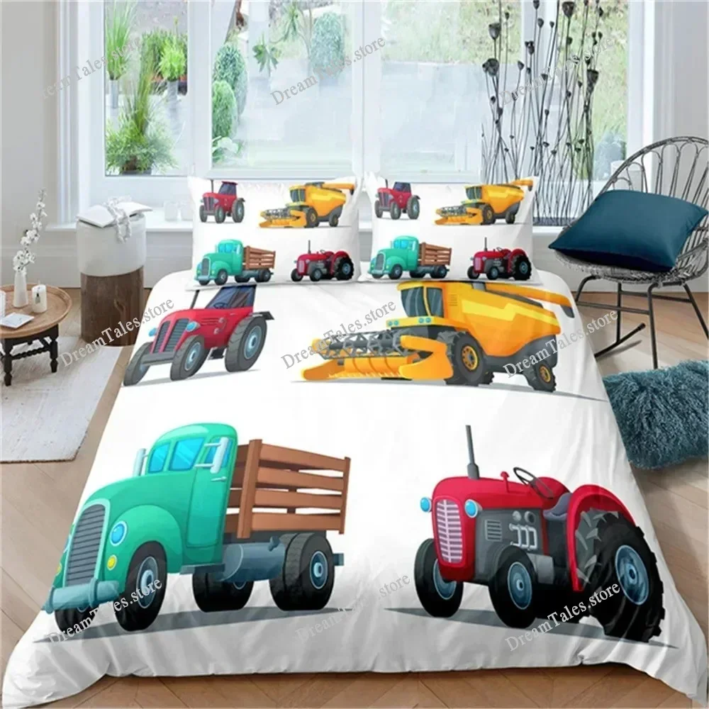 

Simple Cartoon Car Bedding Set Excavator Duvet Cover Bedroom Comforter Single Twin King ​Size Quilt Cover Luxury Gift