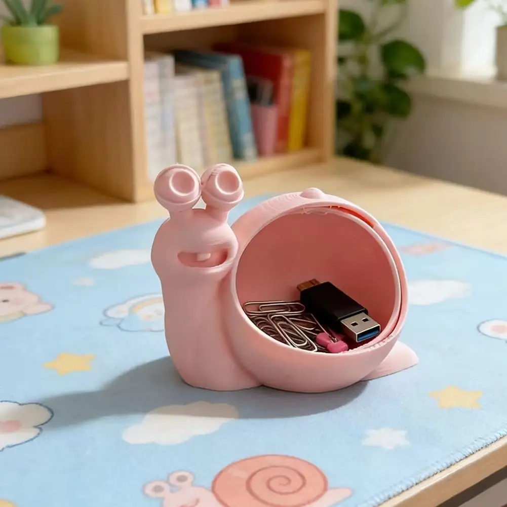 Cute Snail Storage Box, 3D Printed Novelty Snail Ornament, Trinket Holder with Lid, Fun Desk Organizer for Jewelry Hair Ties