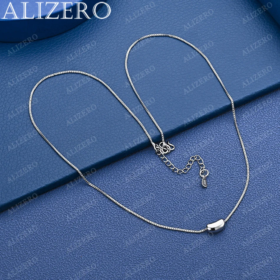 ALIZERO 925 Sterling Silver Bean Box Chain Necklace For Men and Women Fashion Jewelry Exquisite Party Engagement Wedding Gift