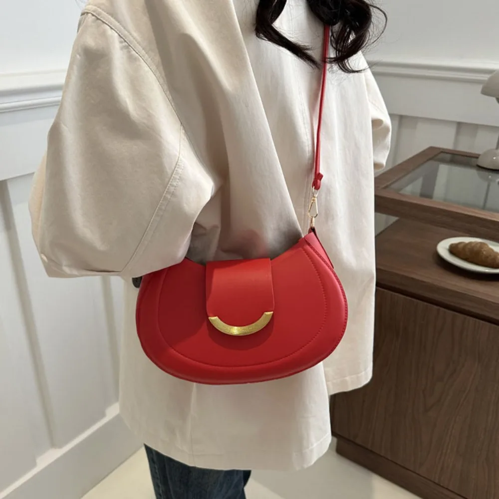 Trendy Handbag Solid Messenger Bag Lady Shoulder Bag PU Leather Underarm Bag Daily Casual Commuting Bag