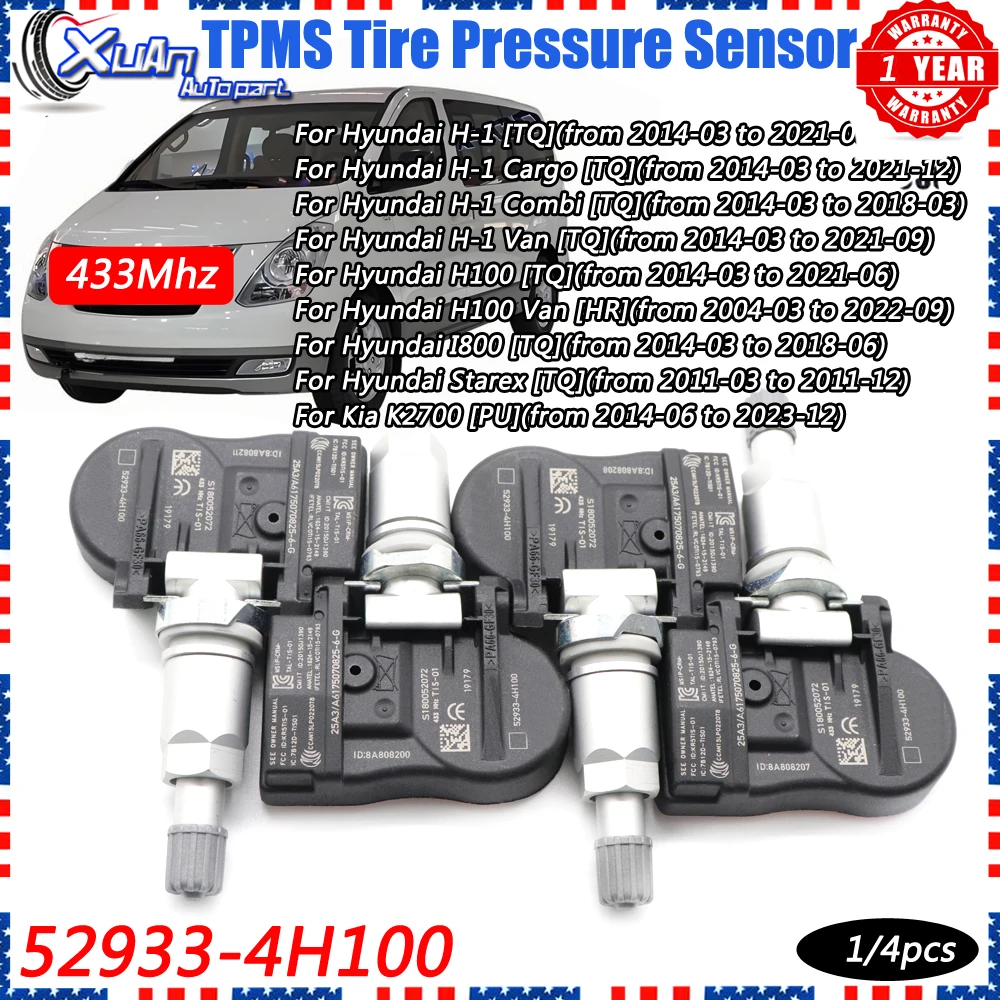 

TPMS Tire Pressure Sensor Monitoring System 52933-4H100 For 2014-2021 Hyundai Starex [TQ] H100 [TQ] H-1 Cargo[TQ] 433MHz