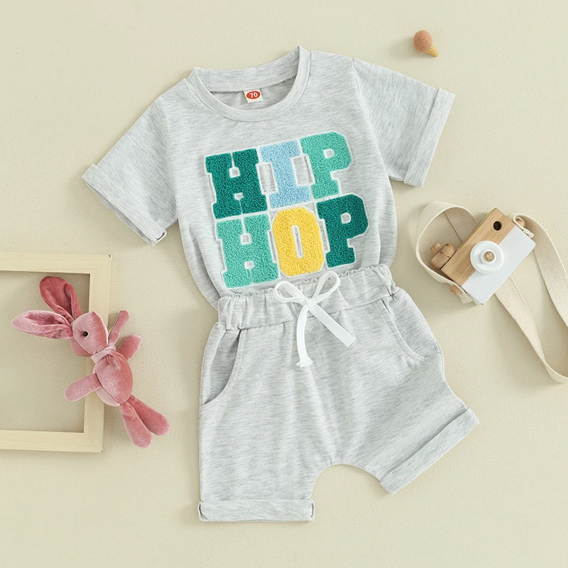 

Baby Boy Girl Easter Outfit Letter Embroidery Short Sleeve T-Shirt Toddler Shorts Set Easter Summer Clothes