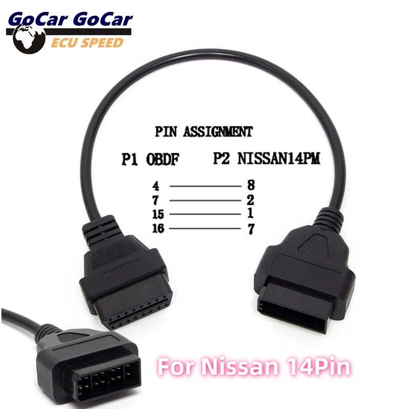 

Новый диагностический разъем OBD2 для Nissan, гнездовой адаптер, 14-контактный на 16-контактный, диагностический кабель OBD OBD II, 1 шт.