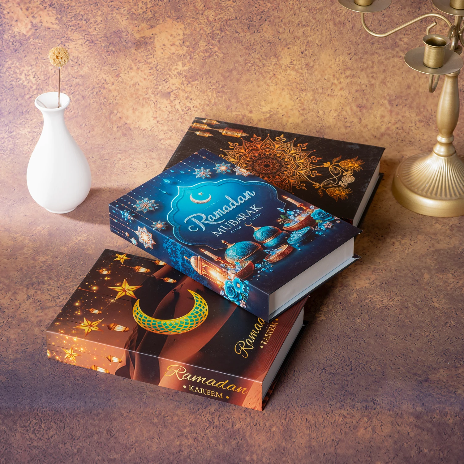Livros falsos de luxo da série Ramadan para decoração, caixa de armazenamento de livro de simulação que pode ser aberta, mesa de café da moda, livro decorativo