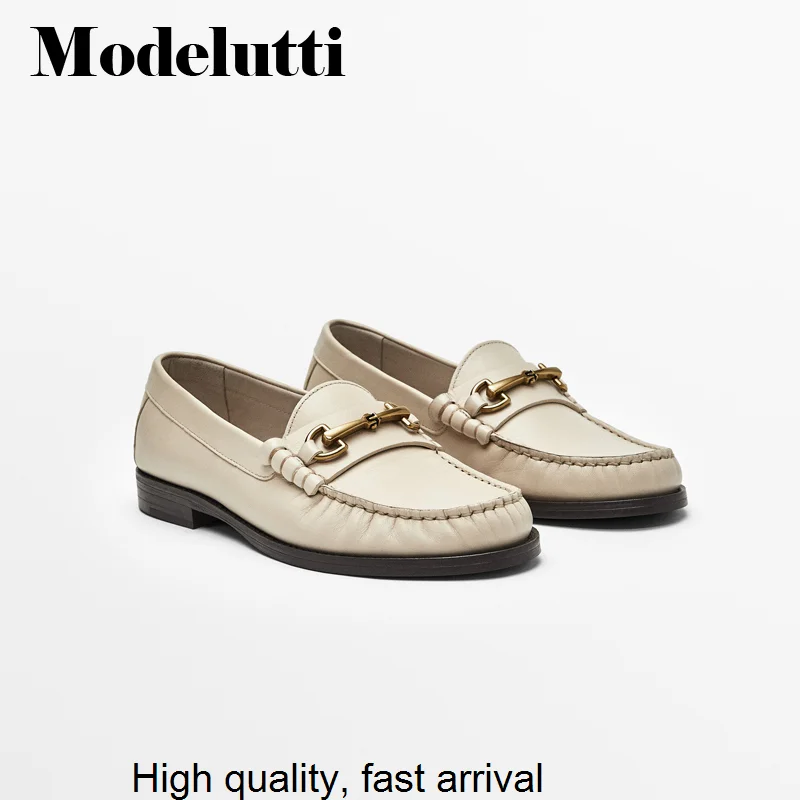 

New Spring 2023 Summer Genuine Leather Flat Loafers Women Shoe Buckle Decoration Design All-match Simple Casual Female