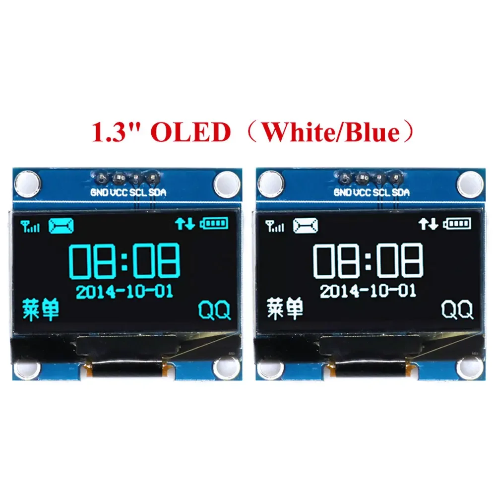 

1,3-дюймовый модуль OLED-дисплея (сертификация RoHS) — белый/синий двухцветный интерфейс 128x64 SPI/I2C для встраиваемых систем DIY проектов