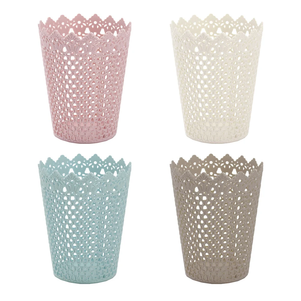 

4Pcs Desktop Storage Basket Hollow-Out Plastic Organizer Round Sundries Container for Home Office Kitchen Bathroom