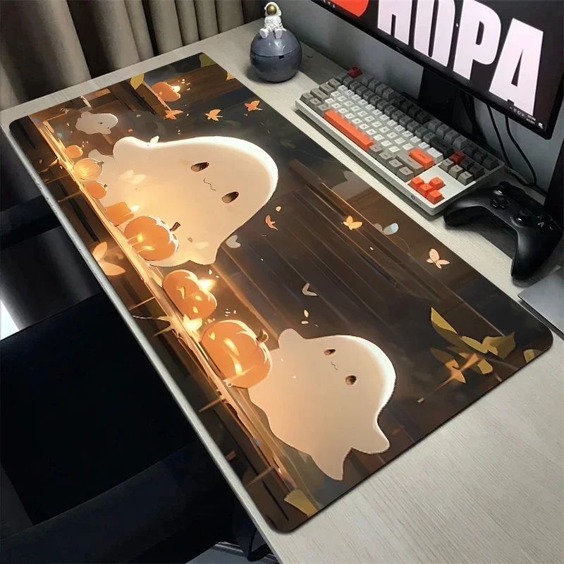 Little Ghost Mouse Pad WaterProof Mats Halloween Desk Pumpkin Gaming Accessories Anime Office Carpet 40x45 40x90 Table Cushion