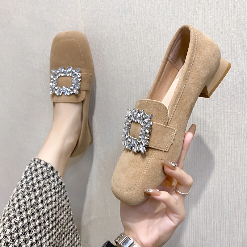 New Satin Cloth Flats Shoes Woman Basic Sequined Rhinestones Crystal Diamond Buckle Flats Fashion Bridal Shoe Work Women Shoes