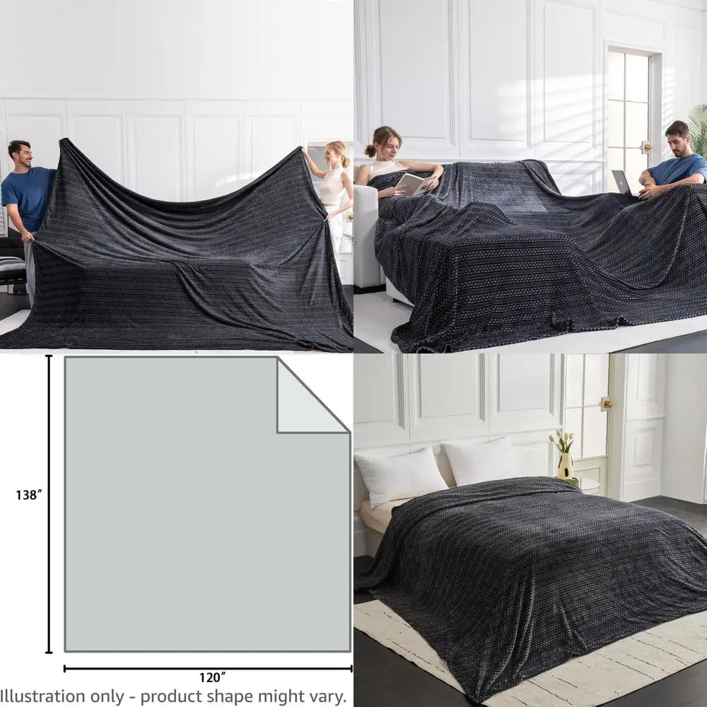 

Oversized 120x138 King Size Fleece Blanket, 3D Jacquard Pattern, Black Chain Design for Bed, Sofa, Travel