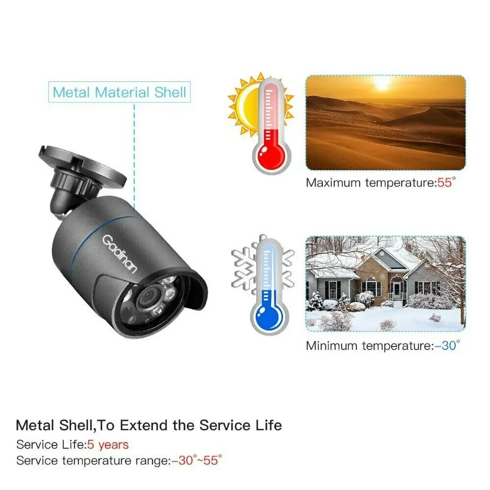 POE-cctvセキュリティシステムnvrキット,5mp,2592x1944,フルHD,オーディオir,屋外IPカメラ,p2pビデオ監視セット,h.265,4ch