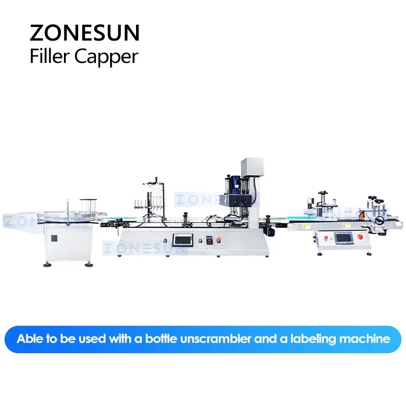 ZONESUN ماكينة تعبئة وتغطية قطعة واحدة قارورة دوارة حشو زجاجات صغيرة وآلة تعبئة كابر قطعة واحدة ZS-DTFC4