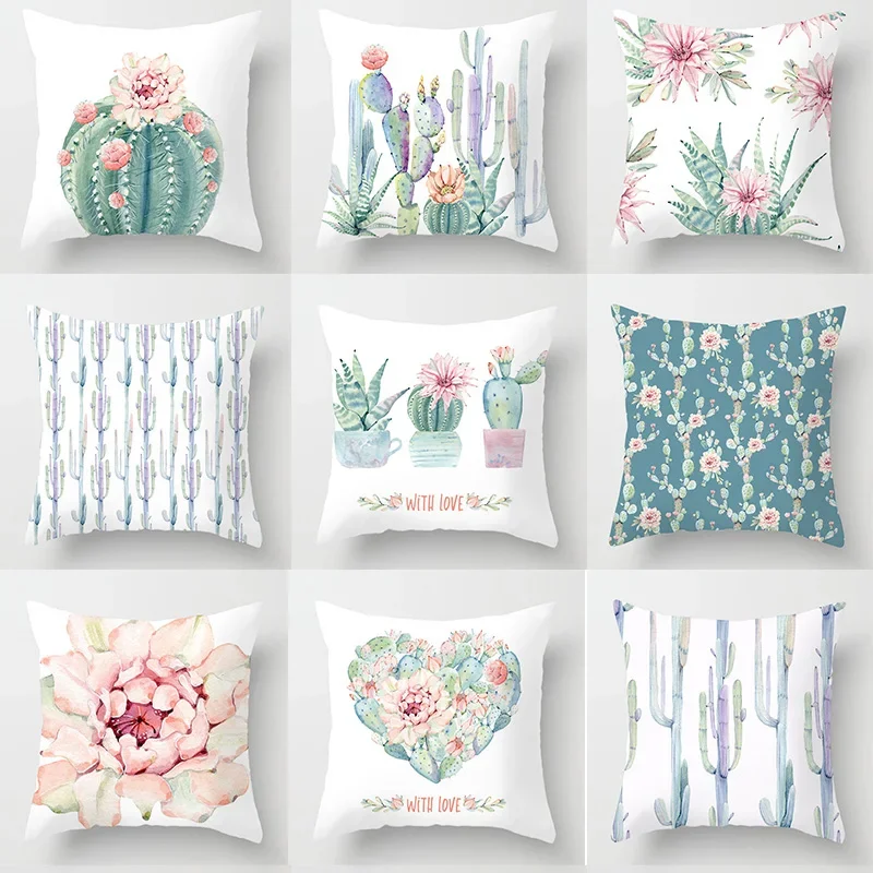 

Cactus Flower Green Succulent Watercolor Printed Square Pillowslip Polyester Cushion Cover Pillowcase Soft Car Seat Living Room