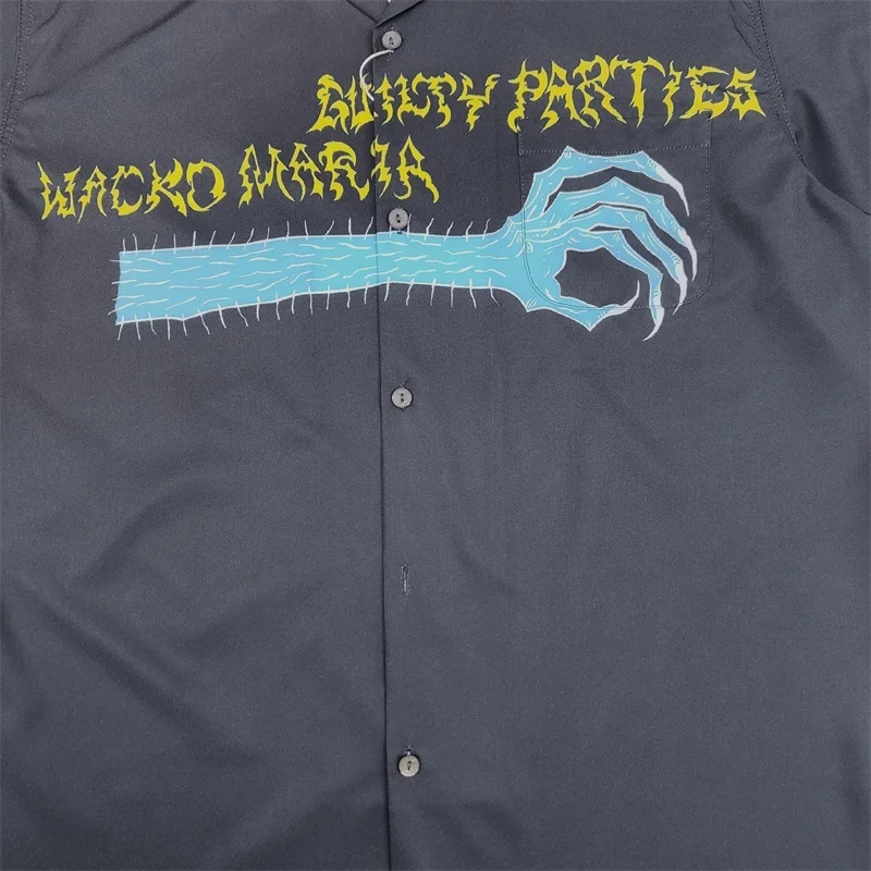 Trend Creative Mens Womens Brand WACKO MARIA 25ss New Graffiti Illustration Hawaii Short Sleeve Shirt Summer Shirt