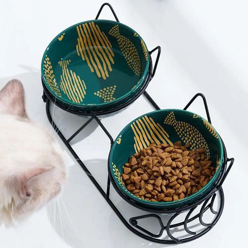 Cat Feeder Drinker Oblique Mouth Elevated For Dog Cat Water Feeder Container Cat Double Bowl Pet Feeder Bowl Pet Supplies