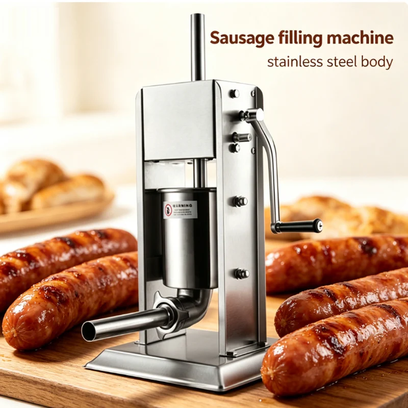 Sausage Stuffer Machine 2.5lbs Stainless Steel Homemade with 4 Funnel Tubes Household Kitchen Accessories Sausage Filling Tools