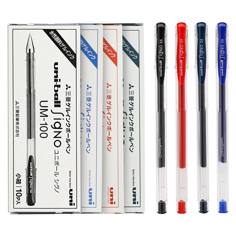 Uni-ball-Bolígrafo de tinta de Gel UM-100, 0,5mm, Jel, recargas, negro, azul, rojo, azul