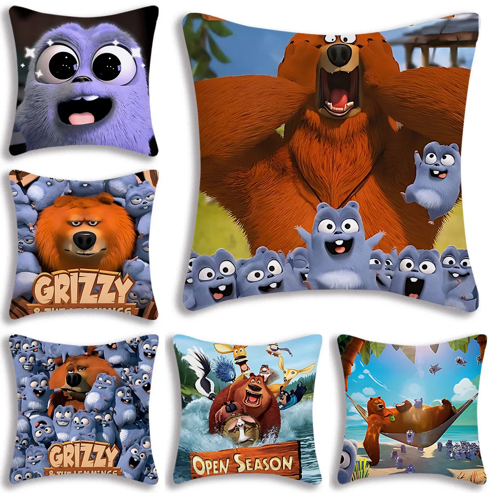 Pillow Covers Cute Cartoon Grizzy and The Lemmings Cartoon Sofa Decorative Home Double-sided Printing Short Plush Cushion Cover