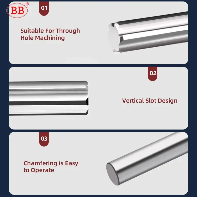 Alesatore per macchina BB 2,91 mm ~ 7,42 mm Flauto dritto in carburo solido Tolleranza non rivestita Mandrino Taglierina per metallo CNC per alluminio