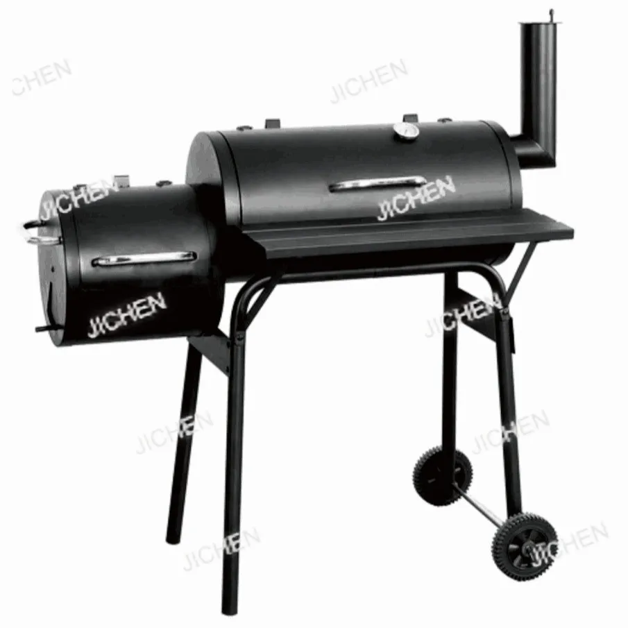 Estufa de tambor de aceite doble, carrito para exteriores, parrilla de barbacoa, estufa de carbón, ahumador, barbacoa, villa de carbón, patio, estufa de barbacoa americana