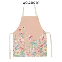 Fresh Simple Floral Pattern Linen Sleeveless Hand Rub Waist Apron Adult Home Decoration Kitchen Cleaning Tools Tablier Cuisine